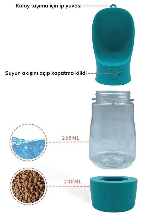 PAWVİA Evcil Hayvanlar İçin Taşınabilir Mama Hazneli Suluk