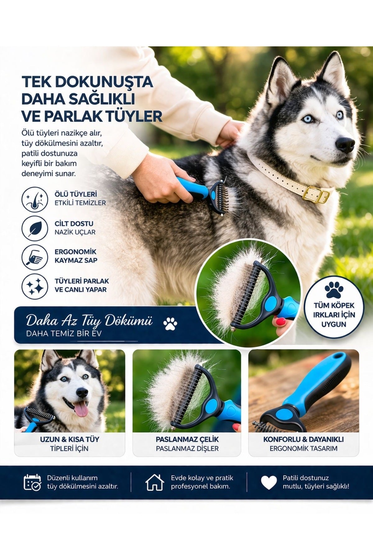 Pawvia Çift Taraflı Tüy Toplayıcı ve Kıtık Açıcı Tarak
